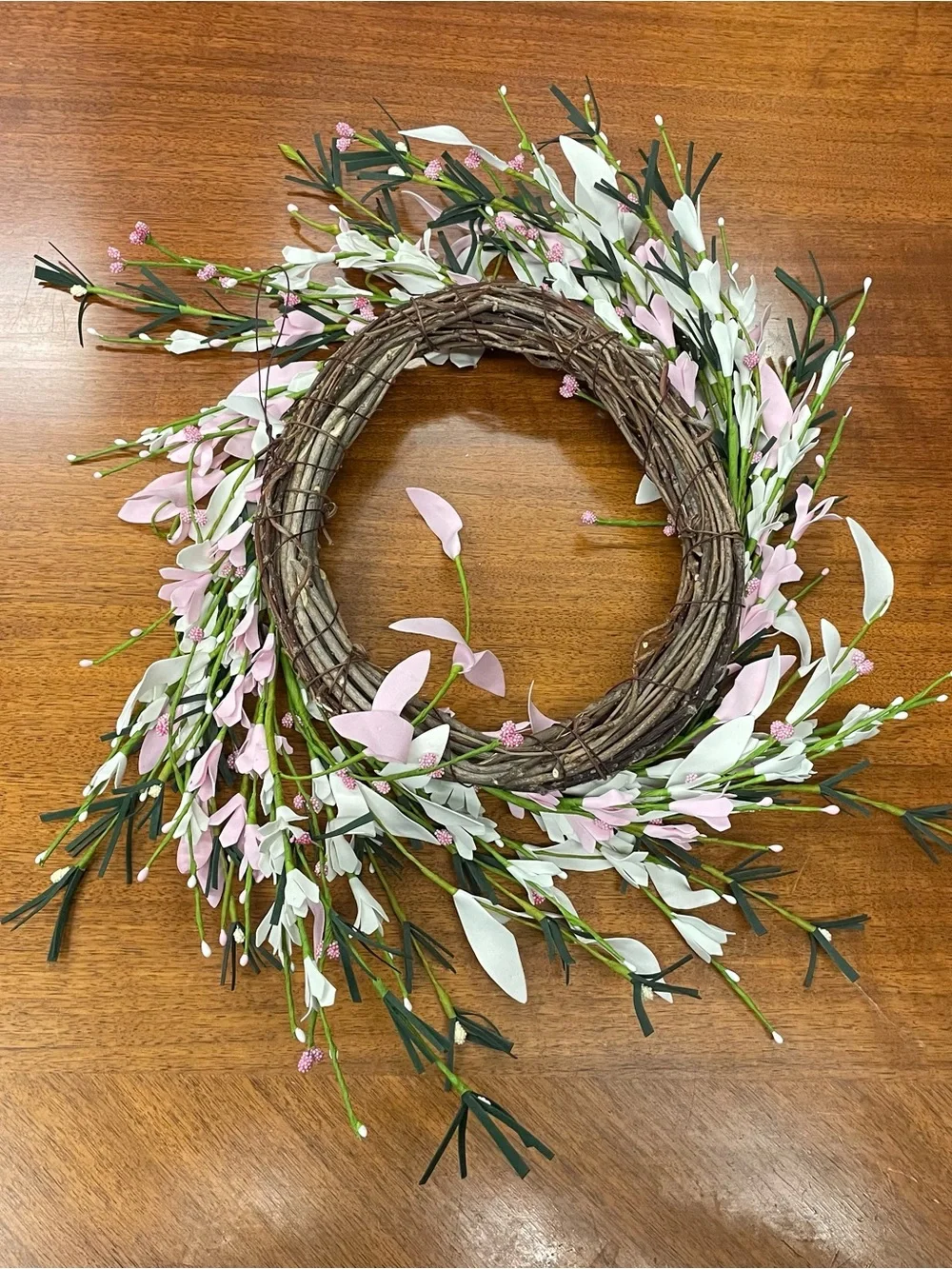 12” Spring Pink and White Flowers Wreath